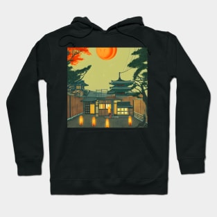 Halloween Japanese Moon Traditional Temples in Japan Vacation Hoodie